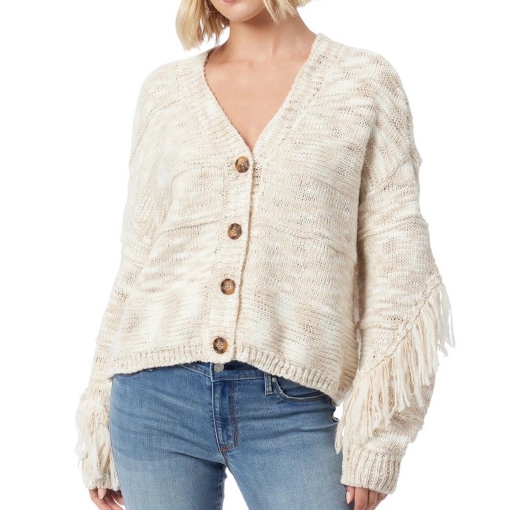 Jessica Simpson Cozy Cream Knit Sweater with Fringe size large